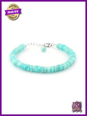 Natural Amazonite Beaded Bracelet 925 Sterling Silver Chakra Healing Gemstone